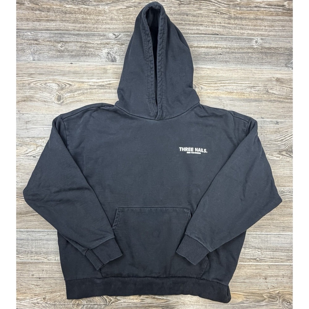 Three Nails Seek The Kingdom Black Men's Hoodie XL Heavyweight Faith Christian